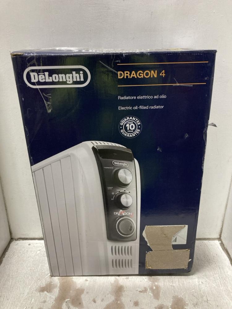Lot 677  
            Chesterfield SR47 - Parcel Delivery Only 

                
DELONGHI DRAGON 4 ELECTRIC OIL-FILLED RADIATOR ORIGINAL RRP £175 (LOCATION: G7)