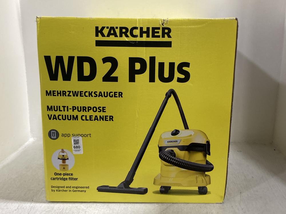 Lot 680  
            Chesterfield SR47 - Parcel Delivery Only 

                
KARCHER WD2 PLUS WET AND DRY VACUUM CLEANER (LOCATION: G8)