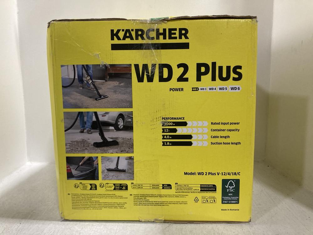 Lot 680  
            Chesterfield SR47 - Parcel Delivery Only 

                
KARCHER WD2 PLUS WET AND DRY VACUUM CLEANER (LOCATION: G8)