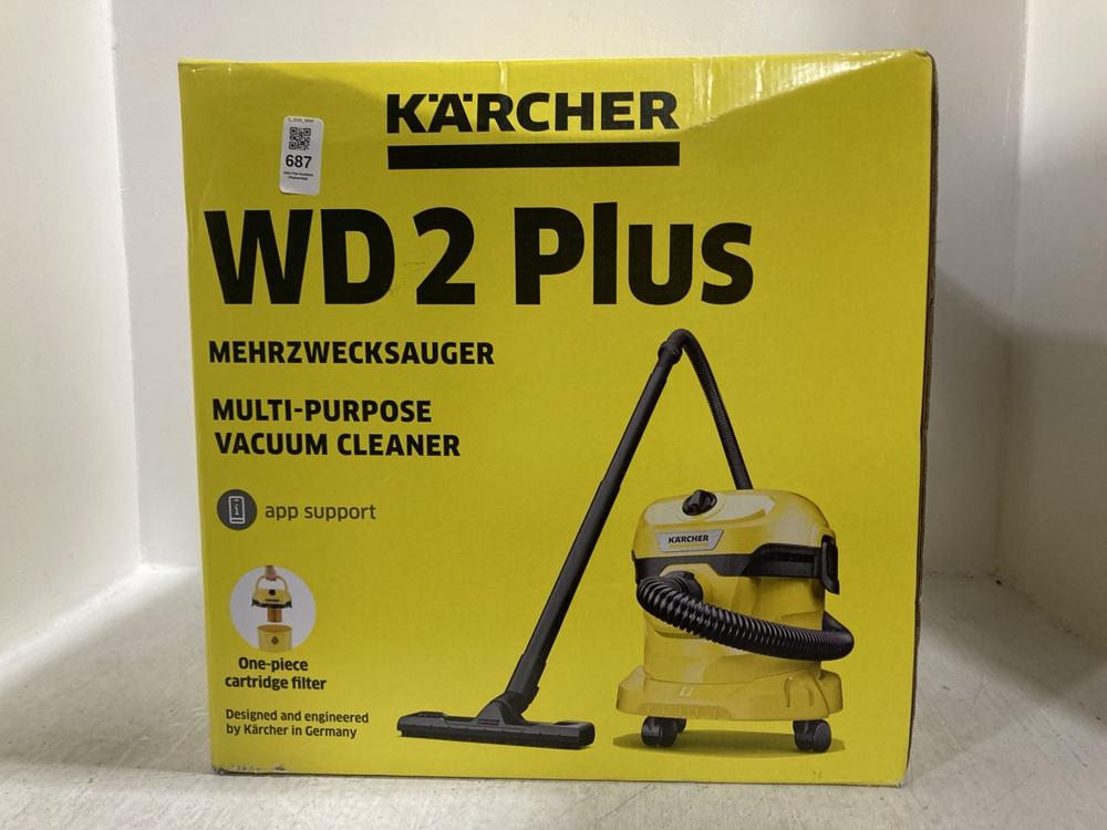 Lot 687  
            Chesterfield SR47 - Parcel Delivery Only 

                
KARCHER WD2 PLUS WET AND DRY VACUUM CLEANER (LOCATION: G8)