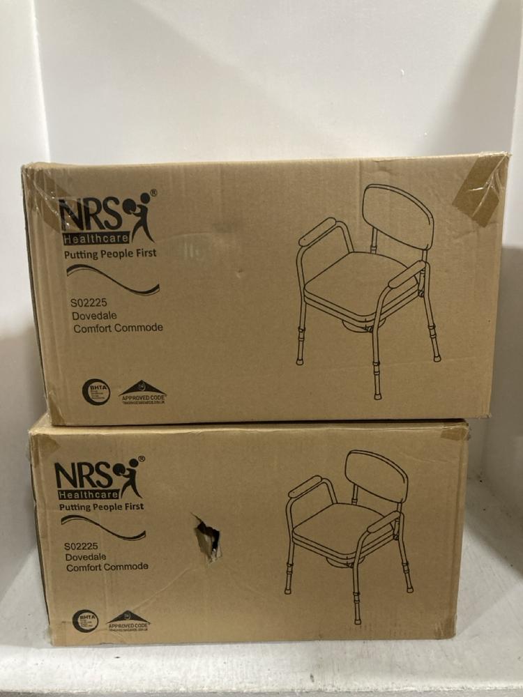 Lot 689  
            Chesterfield SR47 - Parcel Delivery Only 

                
2 X NRS HEALTHCARE DOVEDALE COMFORT COMMODE (LOCATION: G8)