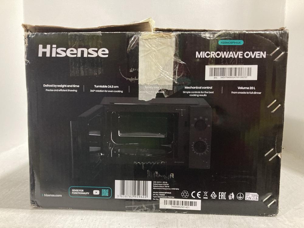 Lot 693  
            Chesterfield SR47 - Parcel Delivery Only 

                
HISENSE 20L 700W MICROWAVE OVEN - MODEL NO. H20MOBP1HIUK (LOCATION: G8) - Image 3