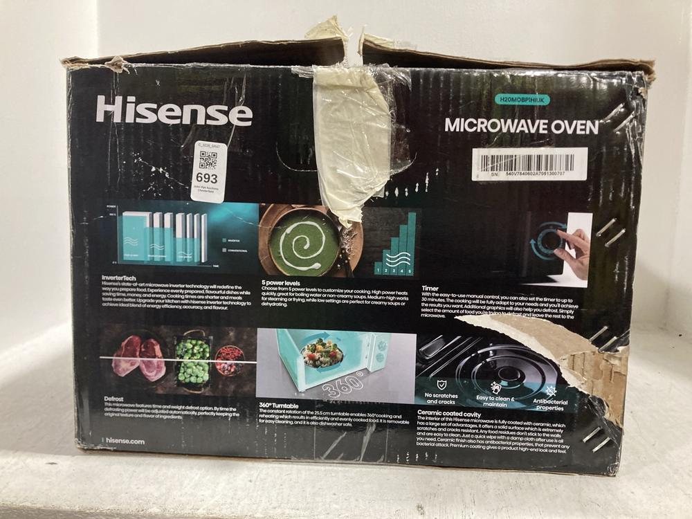 Lot 693  
            Chesterfield SR47 - Parcel Delivery Only 

                
HISENSE 20L 700W MICROWAVE OVEN - MODEL NO. H20MOBP1HIUK (LOCATION: G8) - Image 4