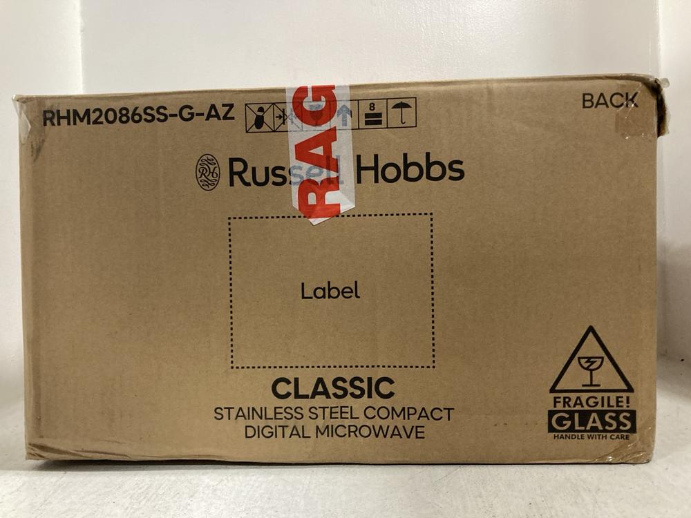 Lot 696  
            Chesterfield SR47 - Parcel Delivery Only 

                
RUSSELL HOBBS 17L 700W MICROWAVE OVEN - MODEL NO. RHM2086SS-G-AZ (LOCATION: G8)