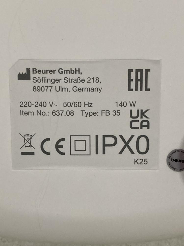 Lot 703  
            Chesterfield SR47 - Parcel Delivery Only 

                
BEURER WELLBEING FB 35 FOOT SPA (LOCATION: G9)