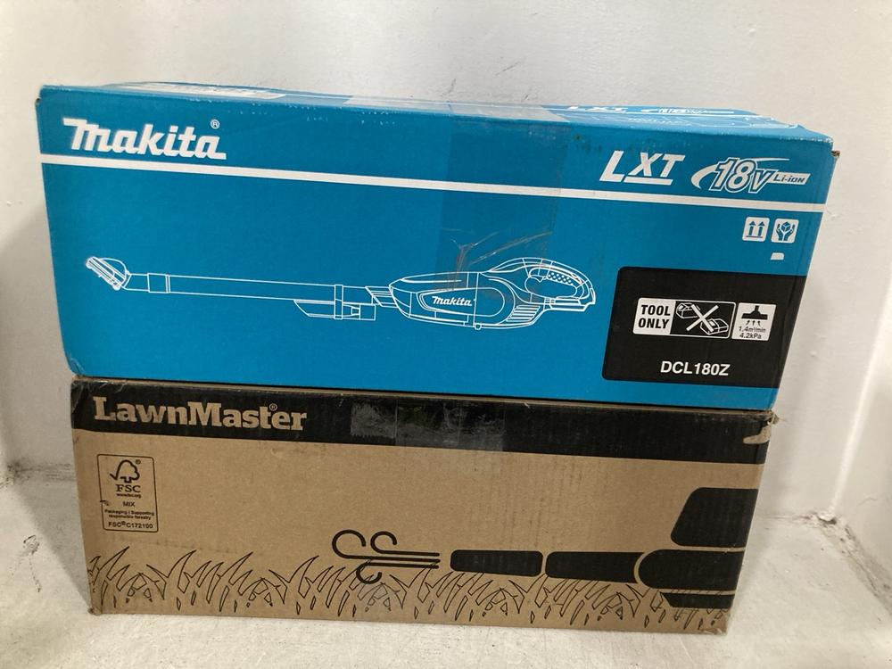 Lot 704  
            Chesterfield SR47 - Parcel Delivery Only 

                
MAKITA 18V VACUUM CLEANER TO INCLUDE LAWNMASTER 24V CORDLESS LEAF BLOWER TOTAL OR...