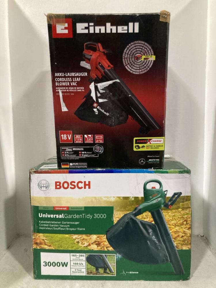 Lot 706  
            Chesterfield SR47 - Parcel Delivery Only 

                
BOSCH UNIVERSALGARDENTIDY 3000 CORDED GARDEN VACUUM TO INCLUDE EINHELL CORDLESS L...