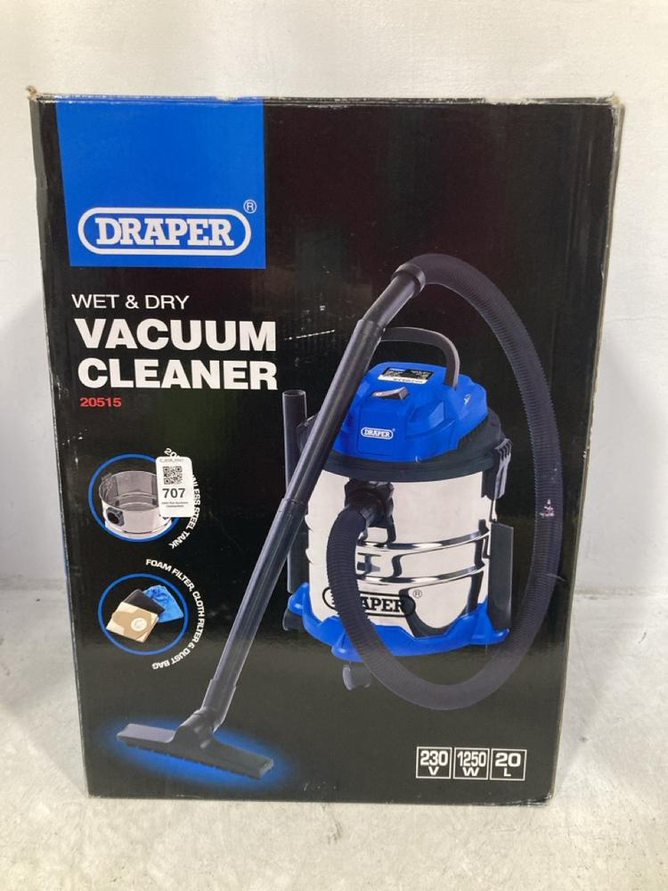 Lot 707  
            Chesterfield SR47 - Parcel Delivery Only 

                
DRAPER WET & DRY VACUUM CLEANER. (LOCATION: G9)
