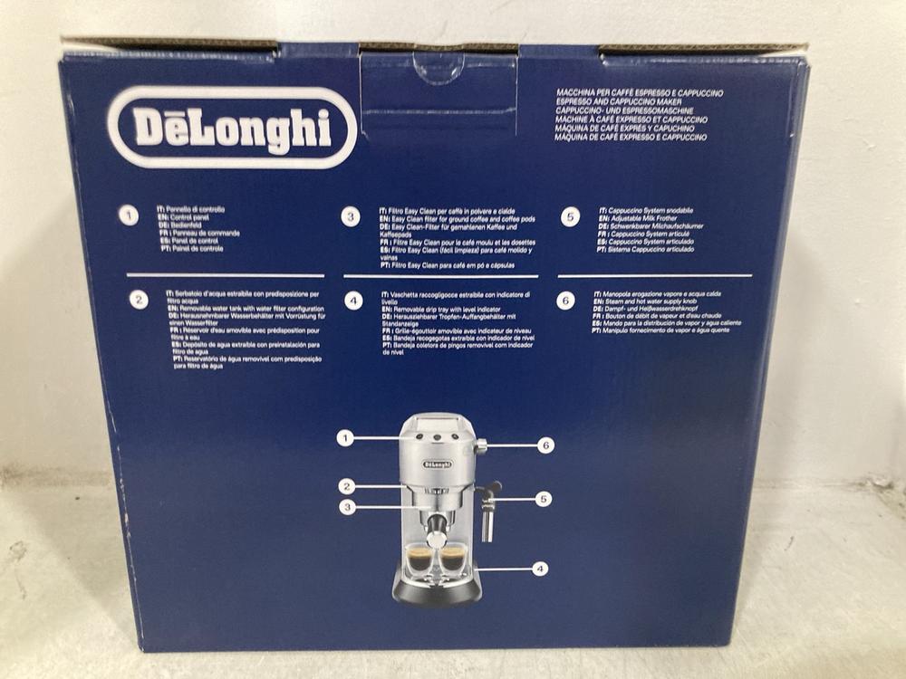 Lot 708  
            Chesterfield SR47 - Parcel Delivery Only 

                
DELONGHI DEDICA STYLE ESPRESSO CAPPUCCINO COFFEE MAKER. (LOCATION: G9) - Image 4