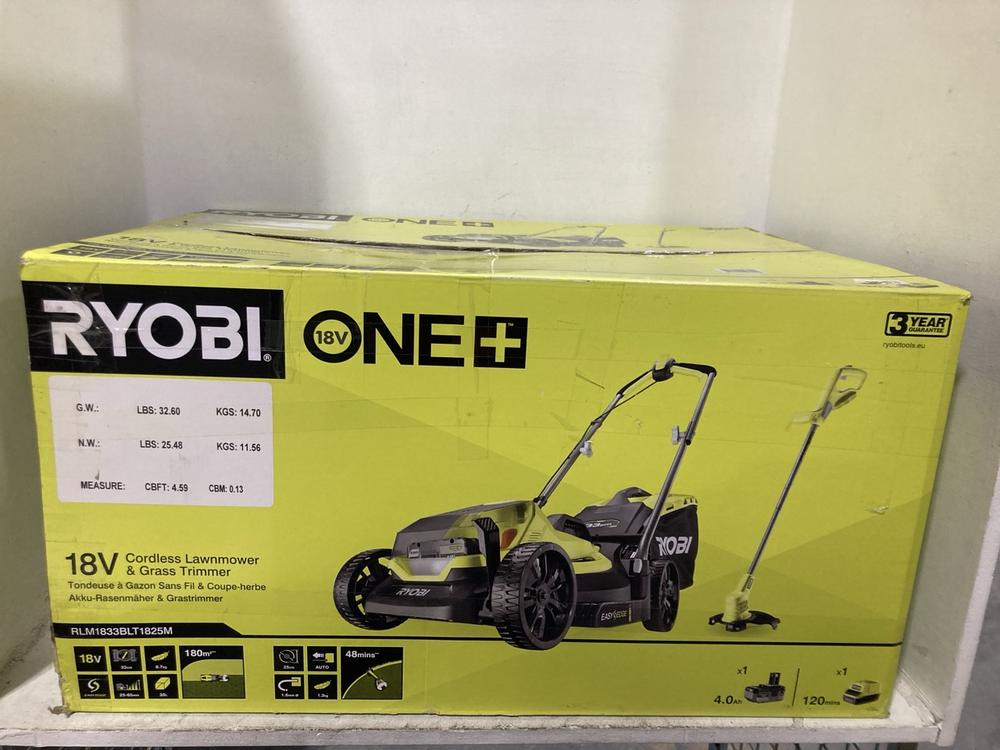 Lot 721  
            Chesterfield SR47 - Parcel Delivery Only 

                
RYOBI ONE 18V ONE + CORDLESS LAWNMOWER & GRASS TRIMMER. (LOCATION: G9)