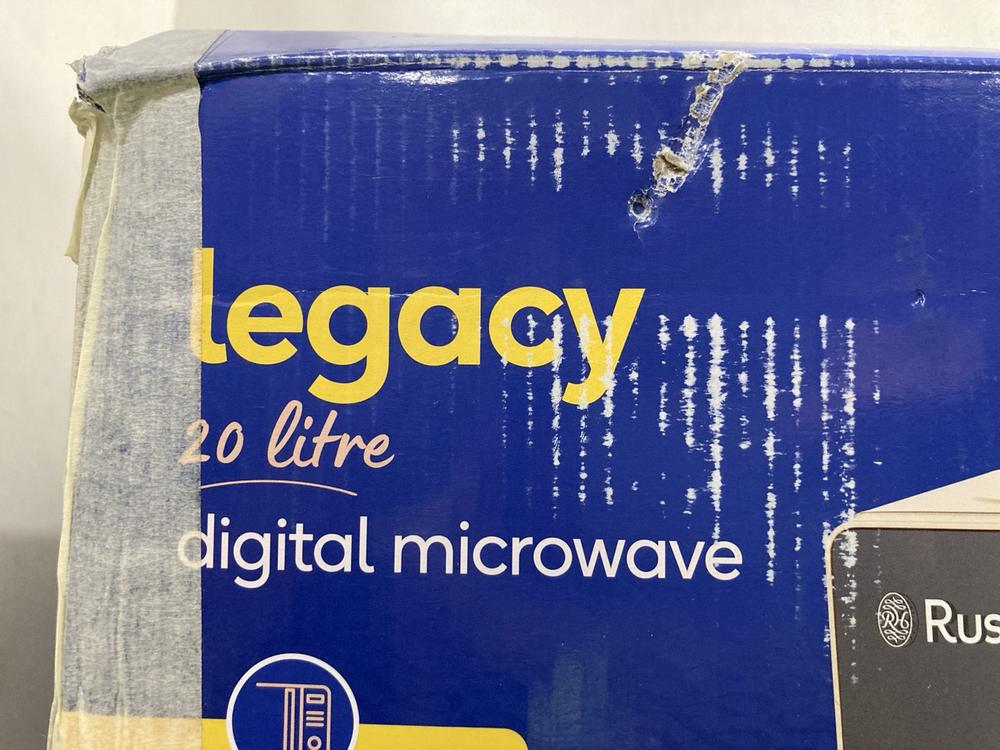 Lot 734  
            Chesterfield SR47 - Parcel Delivery Only 

                
RUSSELL HOBBS LEGACY 20 LITRE DIGIYTAL MICROWAVE (LOCATION: G10)