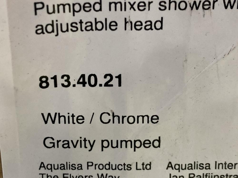 Lot 735  
            Chesterfield SR47 - Parcel Delivery Only 

                
AQUALISA AQUASTREAM PUMPED MIXER SHOWER ORIGINAL RRP £649 (LOCATION: G10)