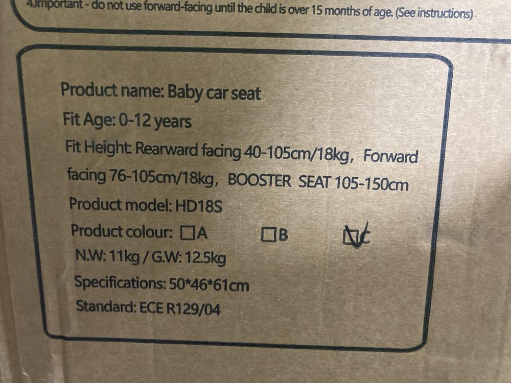 Lot 739  
            Chesterfield SR47 - Parcel Delivery Only 

                
VASACAVA I-SIZE UNIVERSAL ISOFIX 40-105 CM CAR SEAT (LOCATION: G10)