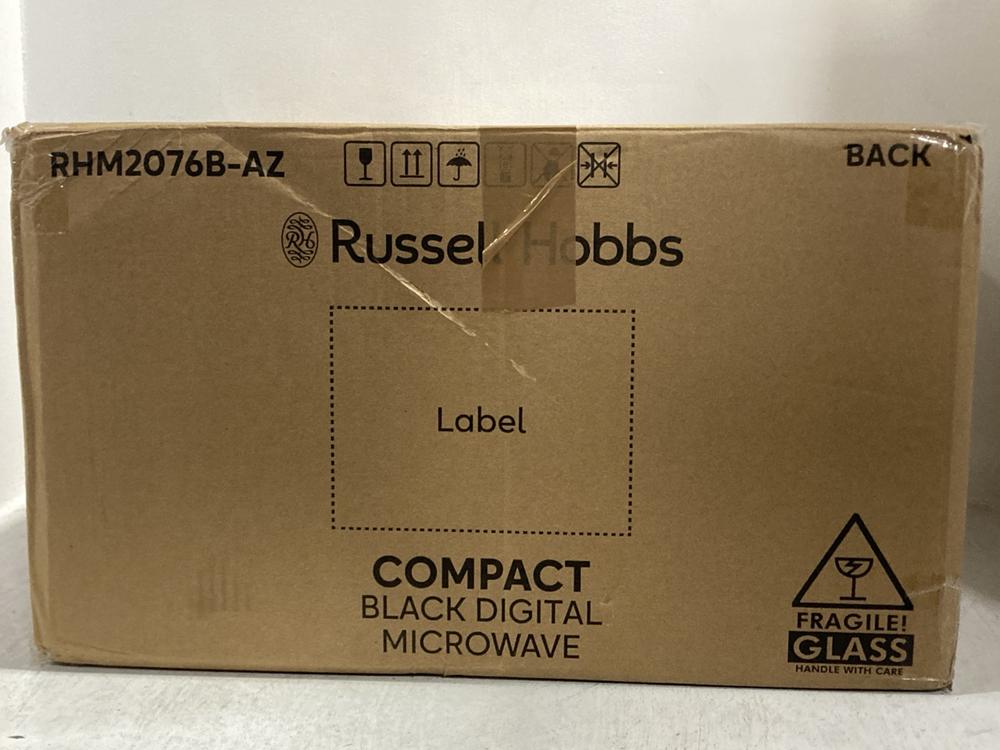 Lot 765  
            Chesterfield SR47 - Parcel Delivery Only 

                
RUSSELL HOBBS RHM2076B-AZ COMPACT DIGITAL MICROWAVE. (LOCATION: G11)