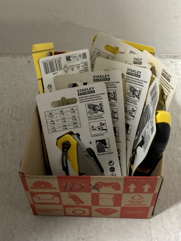 Lot 808  
            Chesterfield SR47 - Parcel Delivery Only 

                
10 X STANLEY FATMAX RETRACTABLE FOLDING UTILITY KNIFE (18+ ADULTS ONLY) TOTAL ORI...