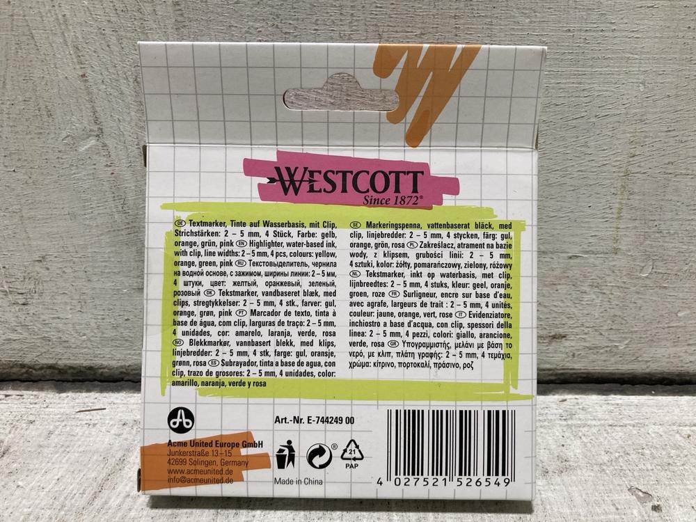 Lot 867  
            Chesterfield SR47 - Parcel Delivery Only 

                
40X WESTCOTT SINCE 1872 TEXT MARKER / HIGHLIGHTER (LOCATION: H2)