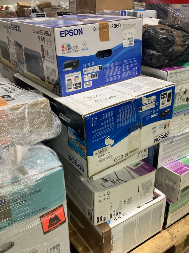 Lot 36  
            Chesterfield Tech - Collection or Optional Delivery Available 

                
PALLET OF ASSORTED PRINTERS. [JPTC88082] (LOCATION: TECH) (KERBSIDE PALLET DELIVERY)