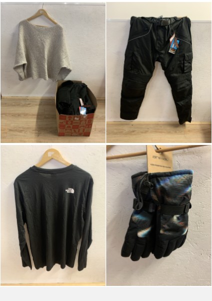 Lot 310  
            Edinburgh SR23 - Delivery Only 

                
QUANTITY OF CLOTHING & APPAREL TO INCLUDE TEXPEED MOTORCYCLE PANTS SIZE 42-34: LO...