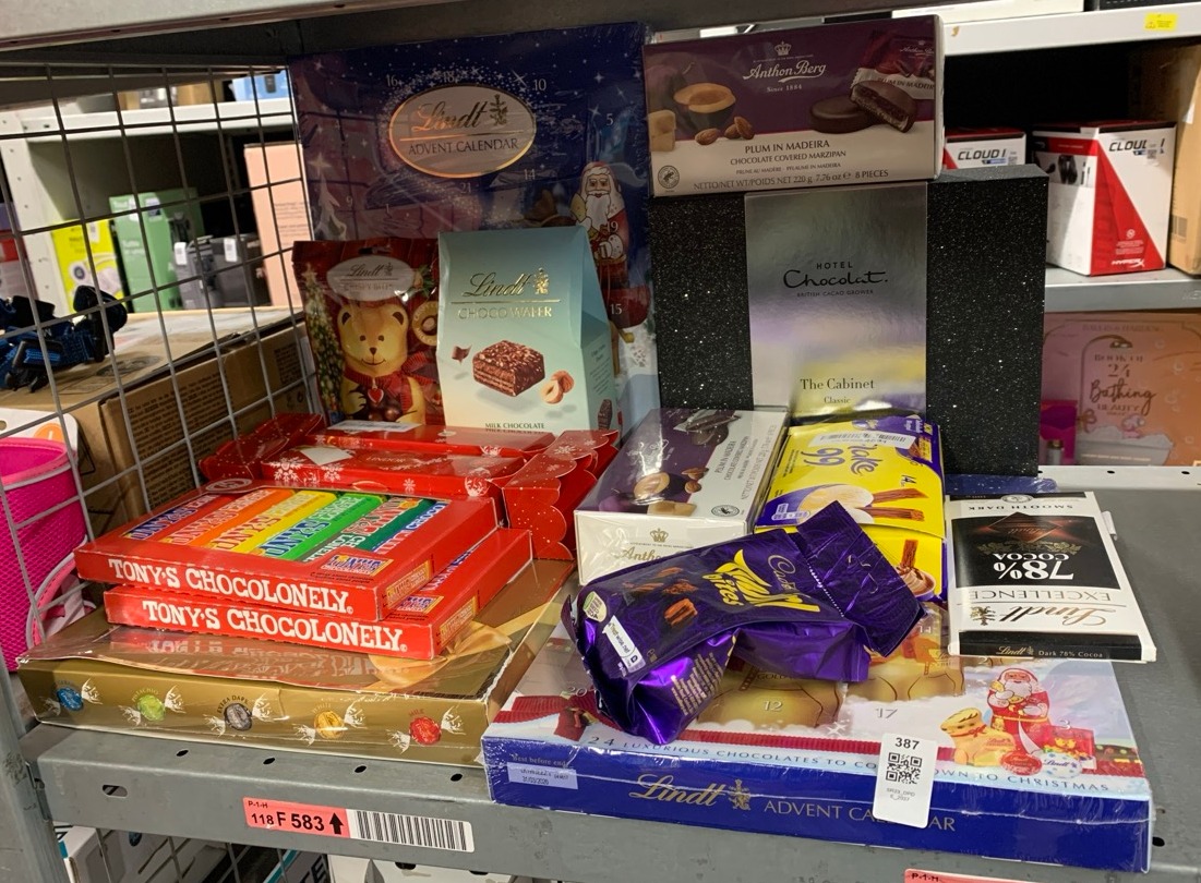 Lot 387  
            Edinburgh SR23 - Delivery Only 

                
QUANTITY OF FOOD & DRINK ITEMS TO INCLUDE ANTHON BERG DARK CHOCOLATE COVERED MARZ...