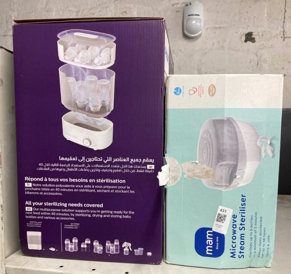 Lot 431  
            Edinburgh SR23 - Delivery Only 

                
MAM MICROWAVE STERILISER I FOR QUICK AND EASY STEAM OR COLD WATER STERILISATION |...