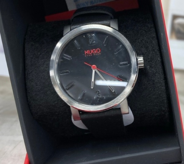 Lot 492  
            Edinburgh SR23 - Delivery Only 

                
HUGO ANALOGUE QUARTZ WATCH FOR MEN #RASE COLLECTION WITH BLACK LEATHER STRAP - 15...