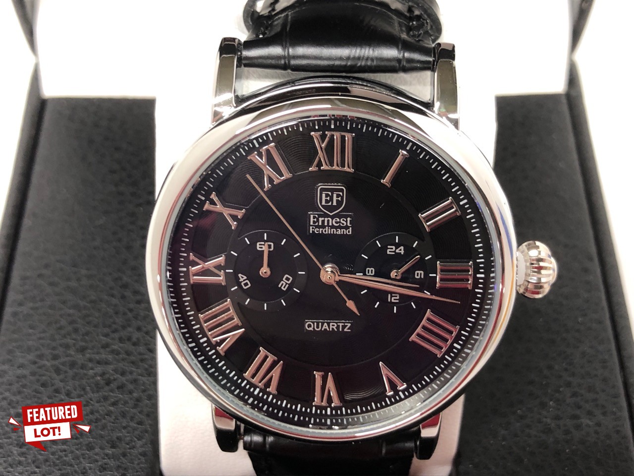 Lot 504  
            Edinburgh SR23 - Delivery Only 

                
ERNEST FERDINAND QUARTZ CHRONOGRAPH WATCH ORIGINAL RRP £300:: LOCATION - J