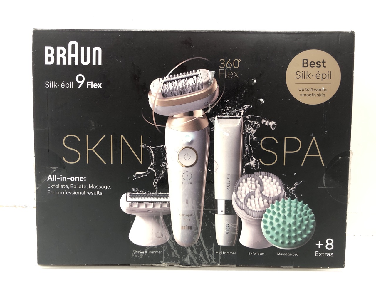 Lot 13  
            Edinburgh SR24 - Delivery Only 

                
BRAUN SILK-EPIL 9 FLEX SKINSPA, EPILATOR WITH 360 FLEXIBLE HEAD FOR EASY HAIR REM...