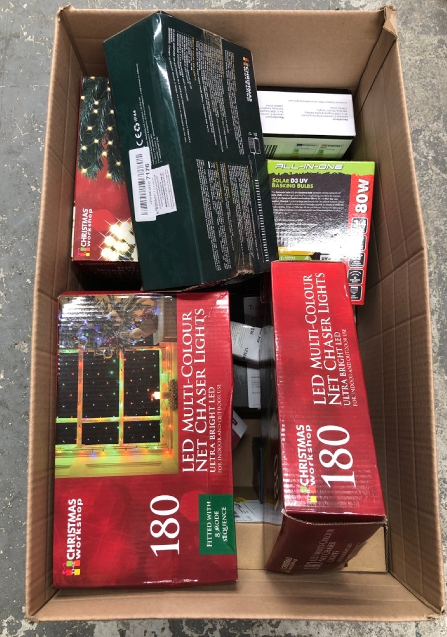 Lot 166  
            Edinburgh SR24 - Delivery Only 

                
QUANTITY OF ITEMS TO INCLUDE THE CHRISTMAS WORKSHOP 77820 180 LED MULTI-COLOURED ...