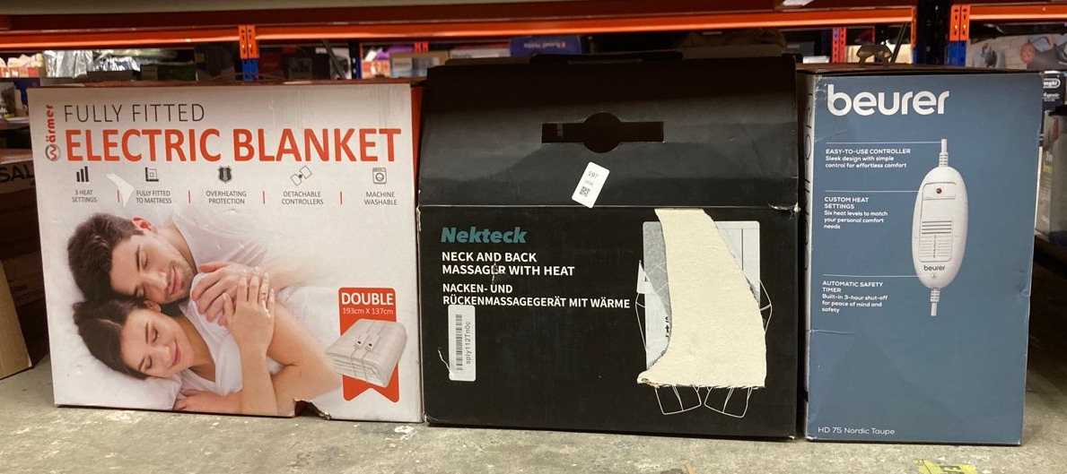 Lot 197  
            Edinburgh SR24 - Delivery Only 

                
QUANTITY OF HEALTH & BEAUTY ITEMS TO INCLUDE WÄRMER ELECTRIC BLANKET DOUBLE SIZE ...