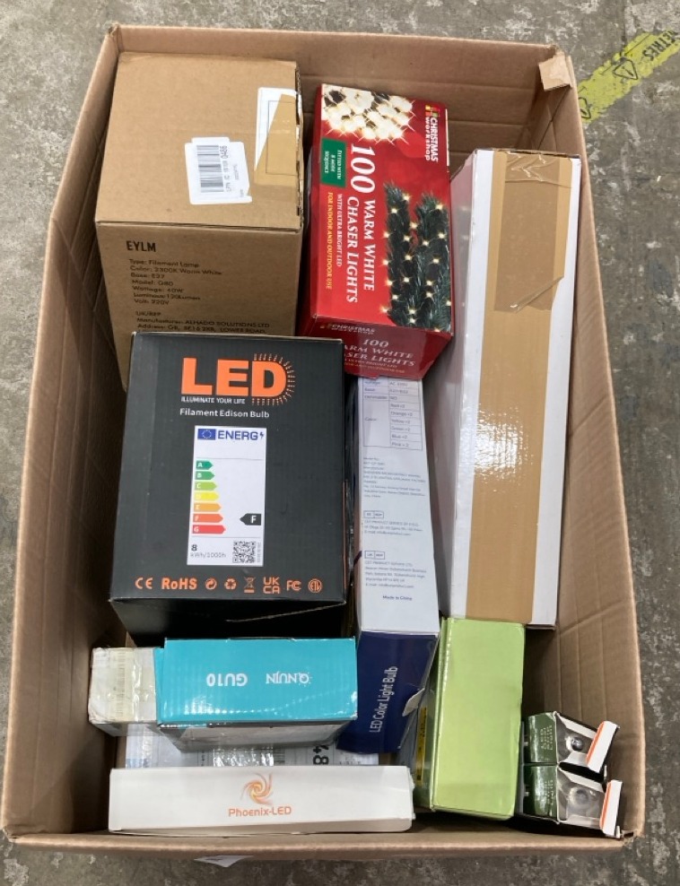 Lot 237  
            Edinburgh SR24 - Delivery Only 

                
QUANTITY OF GENERAL ITEMS TO INCLUDE PHOENIX LED C35 BULB: LOCATION - D RACK