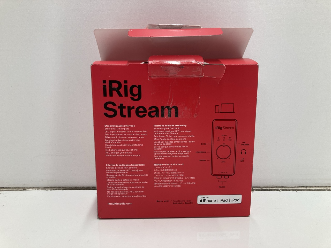 Lot 242  
            Edinburgh SR24 - Delivery Only 

                
IK MULTIMEDIA I RIG STREAM AUDIO INTERFACE : LOCATION - D RACK