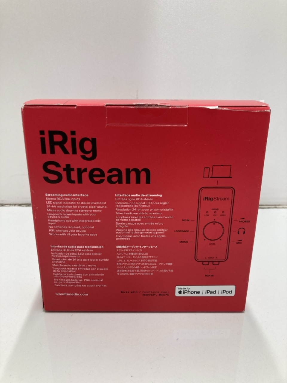 Lot 243  
            Edinburgh SR24 - Delivery Only 

                
IK MULTIMEDIA I RIG STREAM AUDIO INTERFACE : LOCATION - D RACK