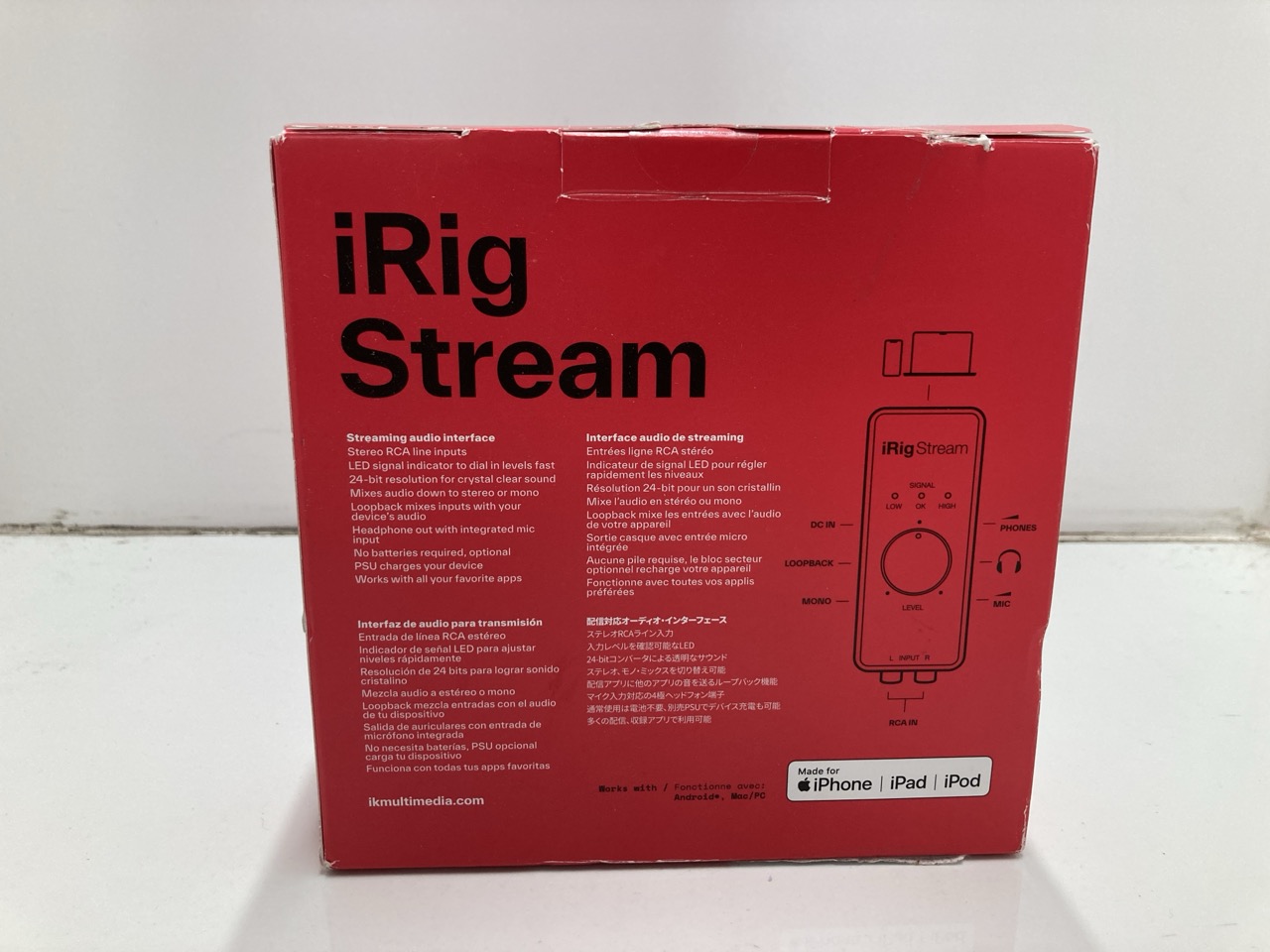 Lot 244  
            Edinburgh SR24 - Delivery Only 

                
IK MULTIMEDIA I RIG STREAM AUDIO INTERFACE : LOCATION - D RACK