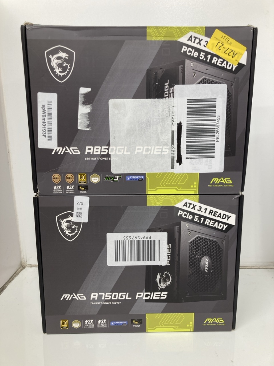 Lot 275  
            Edinburgh SR24 - Delivery Only 

                
MSI MAG A850GL PCIE5 POWER SUPPLY UNIT, 850W, 80 PLUS GOLD, FULLY MODULAR, ATX 3....