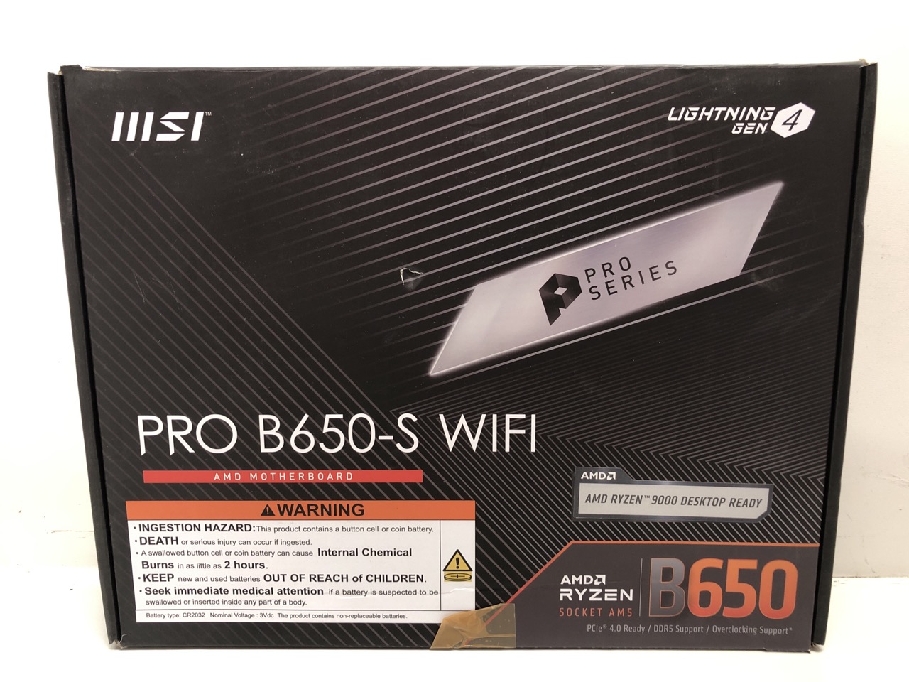 Lot 28  
            Edinburgh SR24 - Delivery Only 

                
MSI PRO B650-S WIFI MOTHERBOARD, ATX - SUPPORTS AMD RYZEN 9000 / 8000 / 7000 SERI...