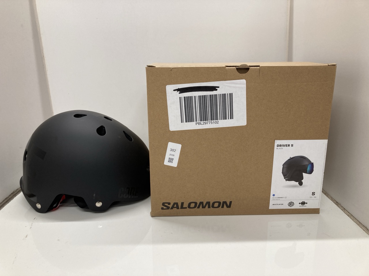 Lot 382  
            Edinburgh SR24 - Delivery Only 

                
SALOMON DRIVER S BLACK HELMET UK S + CORE BLACK HELMET UK XS/S: LOCATION - F RACK