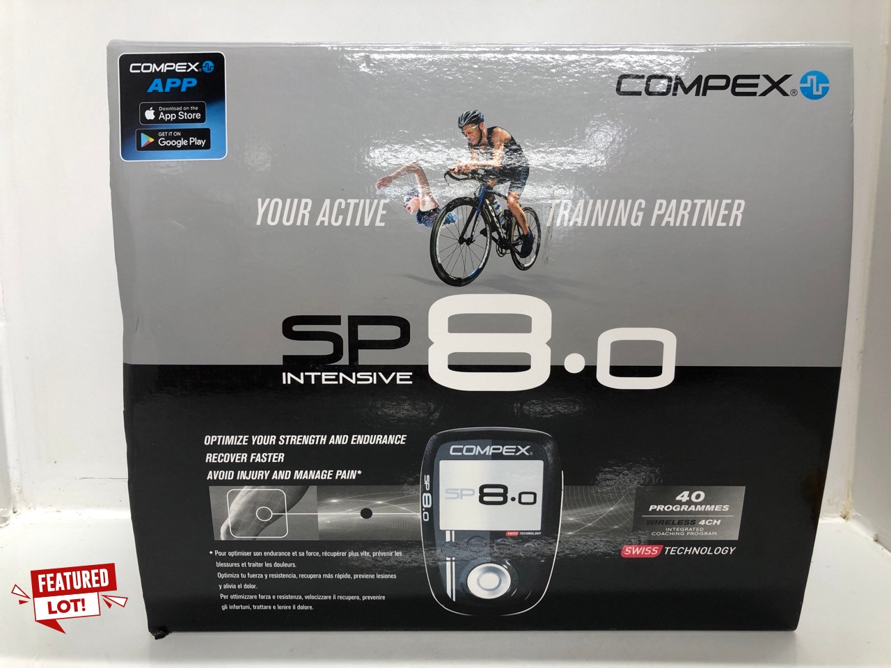 Lot 40  
            Edinburgh SR24 - Delivery Only 

                
COMPEX SP 8.0 - WIRELESS MUSCLE STIMULATOR EMS, TENS AND MASSAGE - 4 INDEPENDENT ...