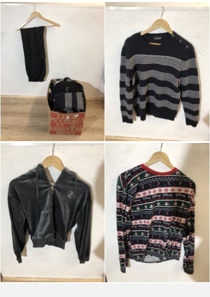 Lot 430  
            Edinburgh SR24 - Delivery Only 

                
1 X BOX OF ADULT CLOTHES TO INCLUDE JUICY ESSENTIALS GREYB JUMPER UK S: LOCATION ...