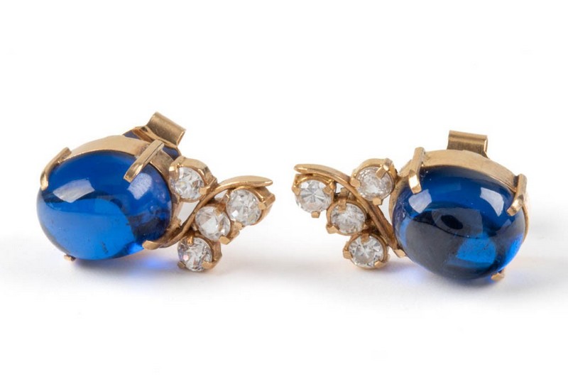 Lot 100  
            Nottingham Luxury Room - Delivery Only 

                
15K Yellow (Stamped 18K but testing as 15K) Blue and Clear Stone Pair of Stud Ear...