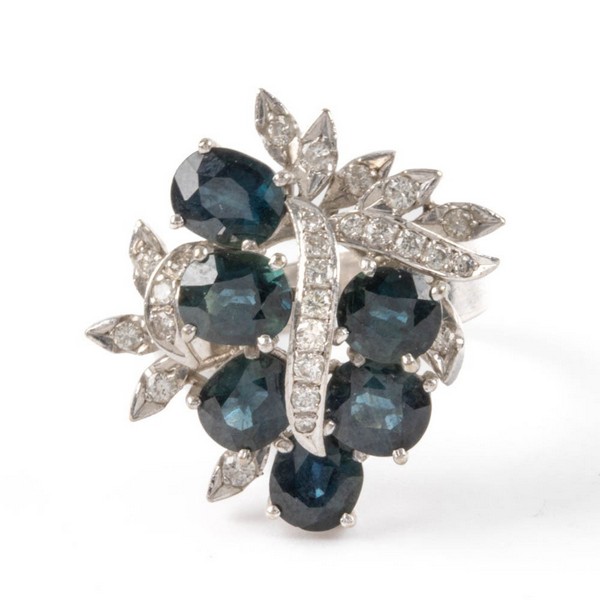 Lot 108  
            Nottingham Luxury Room - Delivery Only 

                
15K White Diamond and Blue Stone Fancy Ring, Size Q, 10.6g (Stamped 18K but testi...