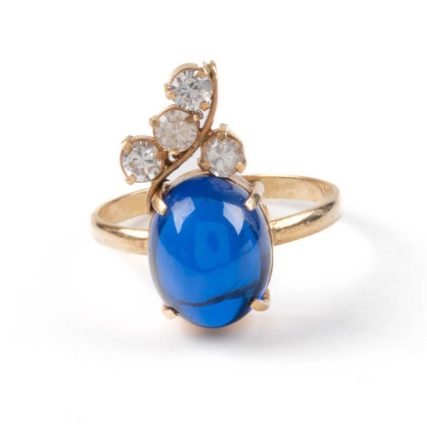 Lot 109  
            Nottingham Luxury Room - Delivery Only 

                
15K Yellow Blue and Clear Stone Ring, Size N, 3.3g (Stamped 18K but testing as 15...