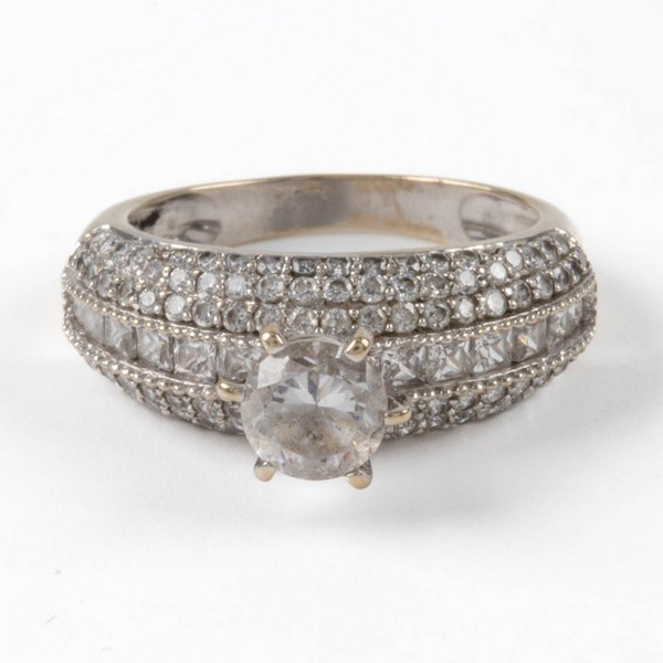 Lot 114  
            Nottingham Luxury Room - Delivery Only 

                
18K Yellow and White Clear Stone with Clear Stone Pavé Band Ring, Size O½, 5.2g. ...