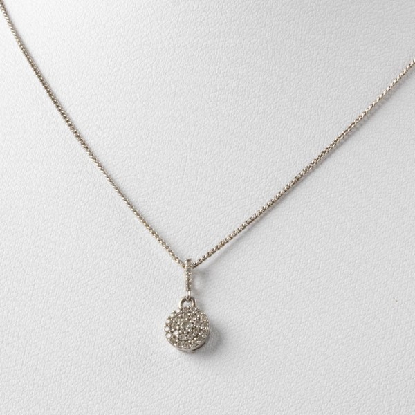 Lot 122  
            Nottingham Luxury Room - Delivery Only 

                
9ct White Gold Diamond Round Cluster Pendant and Chain, 46cm, total weight 2.1g (...