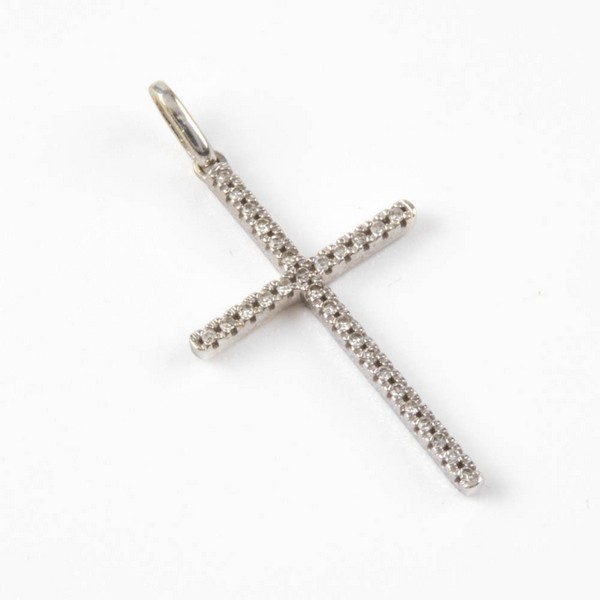Lot 123  
            Nottingham Luxury Room - Delivery Only 

                
14K White Diamond Pavé Cross Pendant, 2x1cm, 0.7g (VAT Only Payable on Buyers Pre...