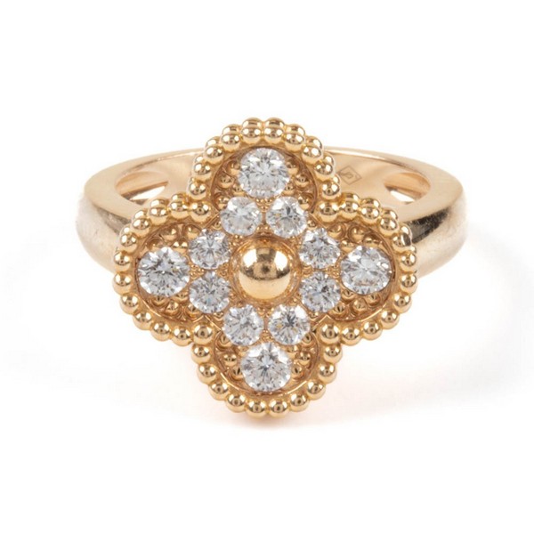 Lot 1  
            Nottingham Luxury Room - Delivery Only 

                
Van Cleef & Arpels Alhambra 18ct Rose Gold Diamond Clover Ring, Size K, 5.8g.  Au...