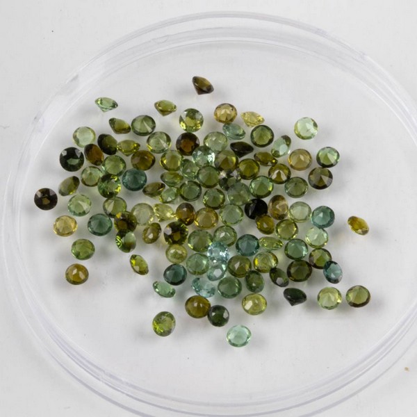 Lot 222  
            Nottingham Luxury Room - Delivery Only 

                
6.13ct Green Tourmaline Faceted Round-cut Parcel of Gemstones, 2.5mm