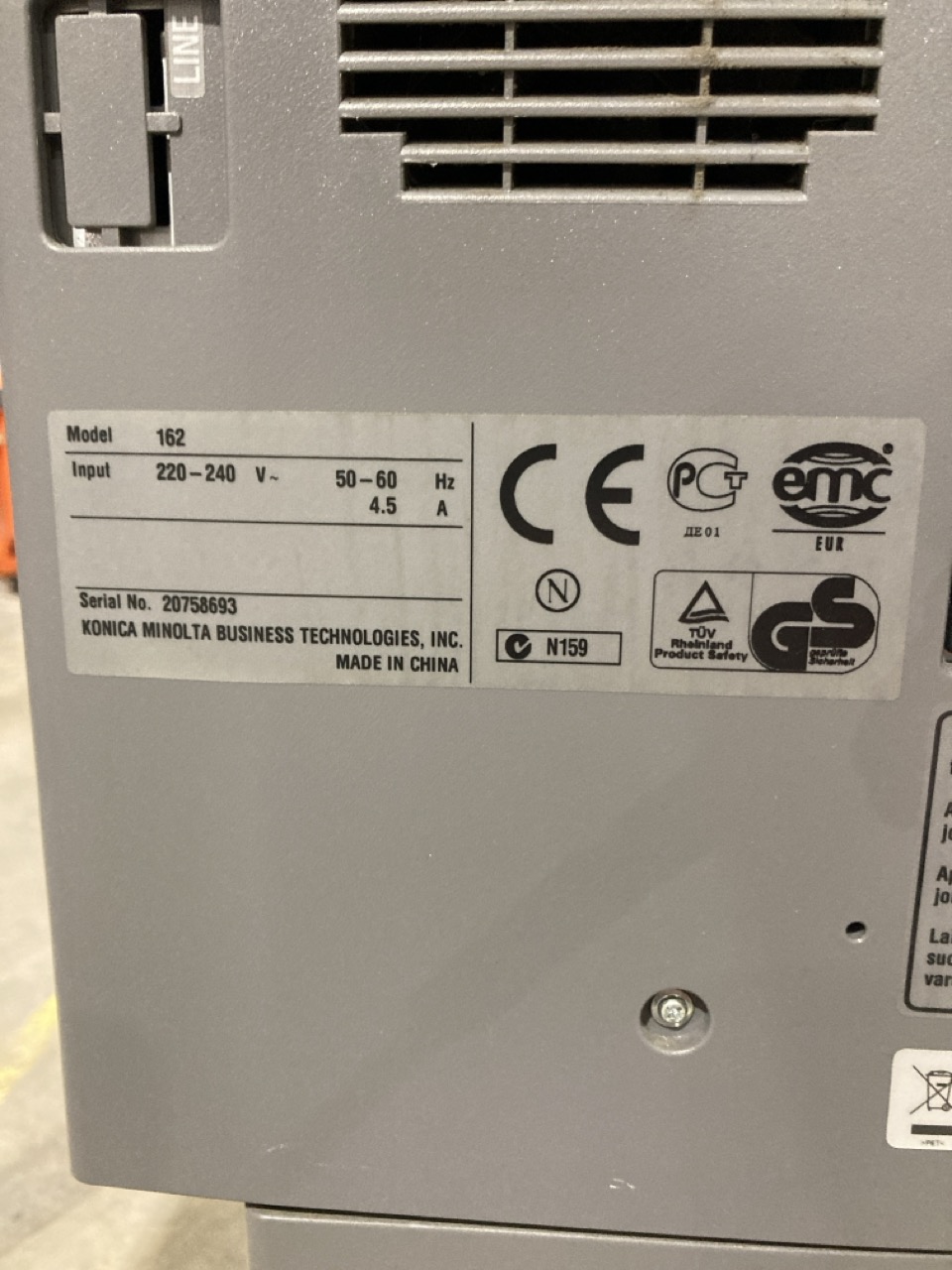 Lot 157  
            Birmingham - Collection Only 

                
BIZHUB 162 PRINTER AND SCANNER S/N 20758693 - Image 4