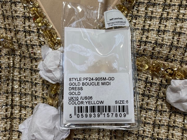 John Pye Auctions - SELF PORTRAIT GOLD BOUCLE MIDI DRESS - UK SIZE 10 -  ORIGINAL RRP 460: LOCATION - BOOTH