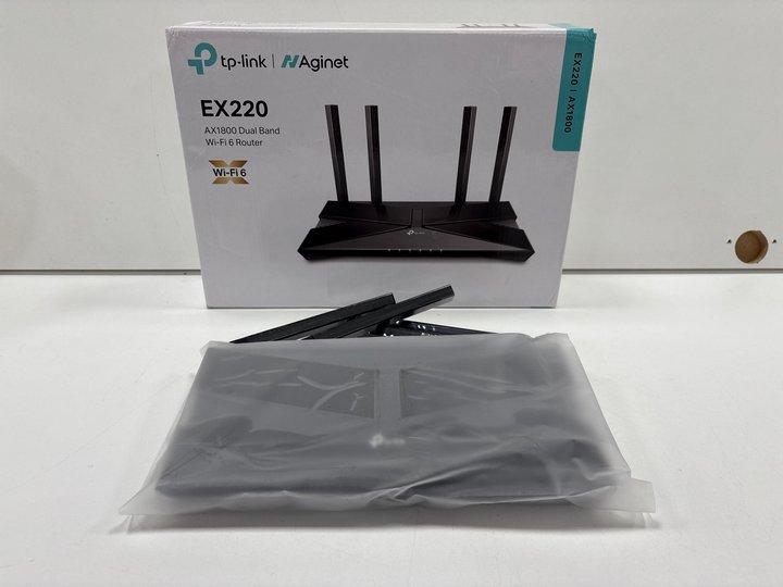 Lot 174  
            Marchington - Parcel Delivery Only 

                
TP-LINK AGINET EX220 AX1800 DUAL BAND WI-FI 6 ROUTER IN BLACK: MODEL NO EX220(GBB...