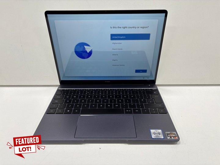 Lot 49  
            Marchington - Parcel Delivery Only 

                
HUAWEI MATEBOOK 13 2020 512GB LAPTOP IN SPACE GREY: MODEL NO HN-W19R (UNIT ONLY)....
